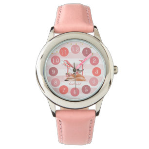 Sleepy Fox Illustration Sweet Monogram Watch Armbanduhr