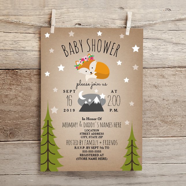 Sleepy Fox Mountains Girl Baby Dusche Einladung (Von Creator hochgeladen)