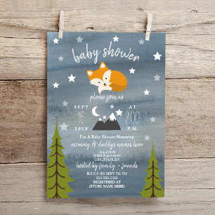 Sleepy Fox Mountains Watercolor Babydusche Einladung
