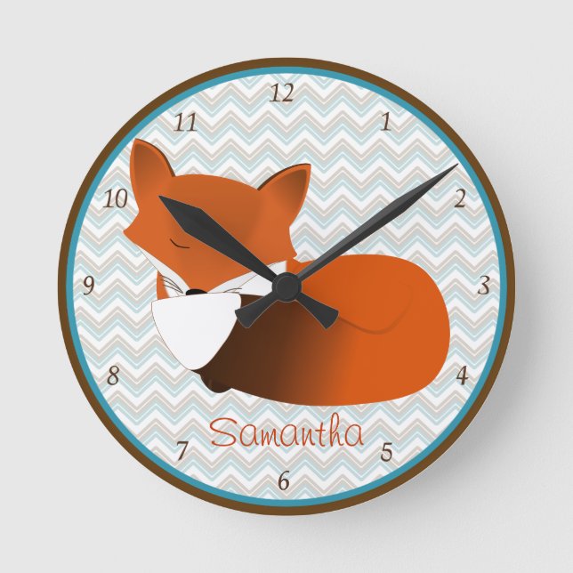Sleepy Fox Personalisiert Wall Clock Runde Wanduhr (Vorderseite)