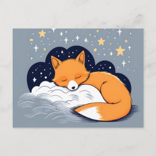 Sleepy Fox Starry Night Postkarte