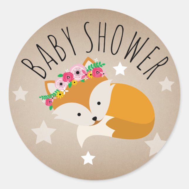 Sleepy Fox Stars Girl Baby Shocksticker Runder Aufkleber (Vorderseite)