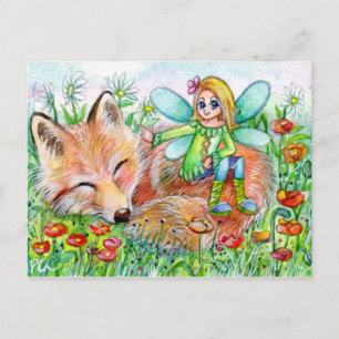 Sleepy Fox und Fairy Postkarte