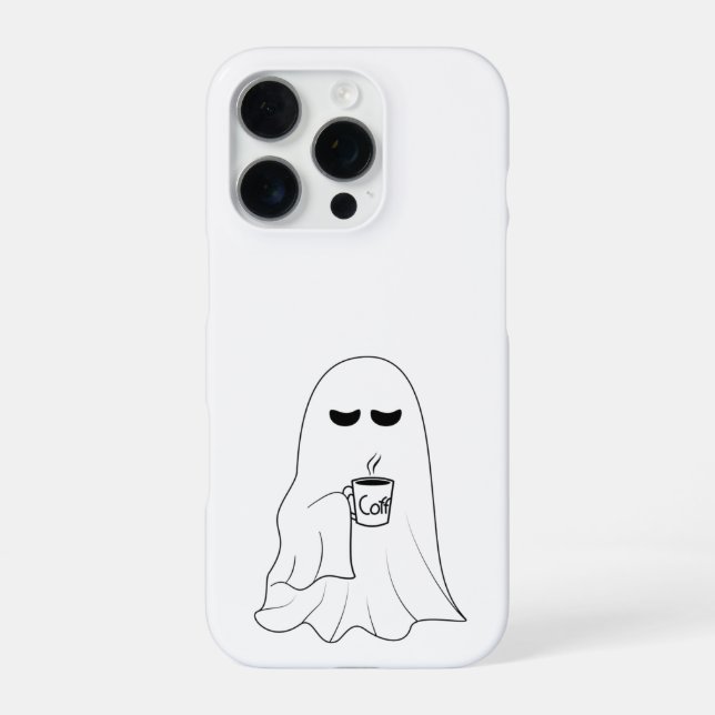 Sleepy Ghost with Coffee – Minimalist Cozy  iPhone 16 Pro Hülle (Rückseite)