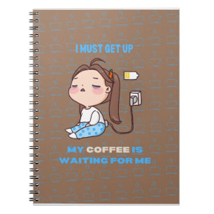 Sleepy Girl Coffee Lover auf braunem Hintergrund Notizblock