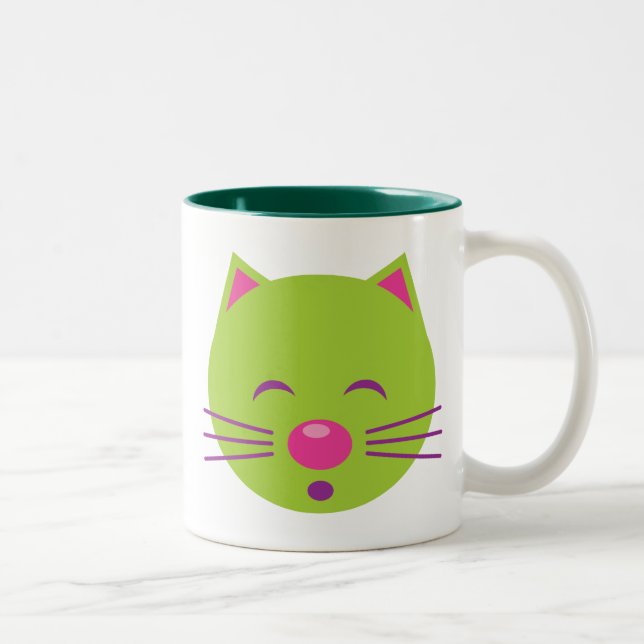 Sleepy Green Cat Zweifarbige Tasse (Rechts)