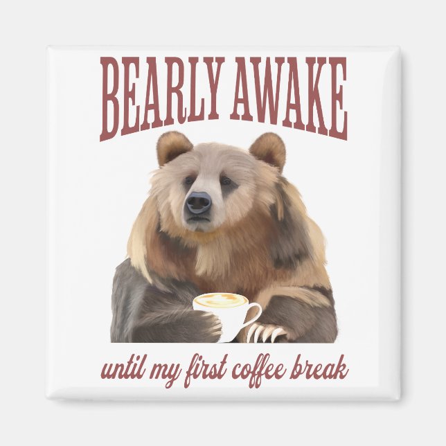 Sleepy Grizzly Bear Coffee Lovers Pub Magnet (Vorne)