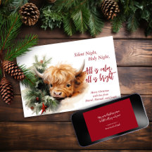 Sleepy Highland Cow Joyeuse carte de Noël