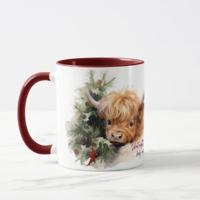 Sleepy Highland Kuh Weihnachtszeit Tasse (Links)