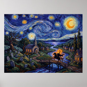 Sleepy Hollow Sternennacht Gruselige Landschaft Poster