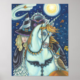 SLEEPY HOLLOW WITCH UNICORN OWL, HALLOWEEN FANTASY POSTER