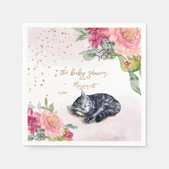 Sleepy Kitten Illustration Girl Babydusche Serviette (Vorderseite)