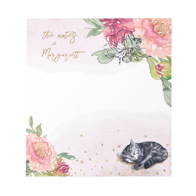 Sleepy Kitten Illustration Girl Daily Activity Notizblock (Vorderseite)