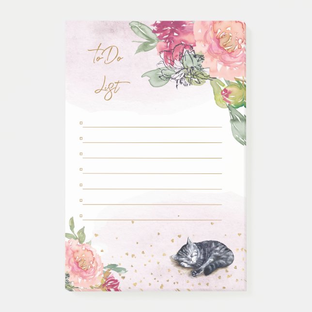 Sleepy Kitten Illustration Girl Daily Activity Post-it Klebezettel (Vorderseite)