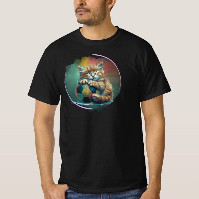 Sleepy Kitten with Soccer Ball – Cute Sports Lover T-Shirt (Vorderseite)
