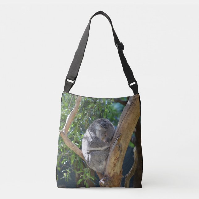 Sleepy Koala im Foto Tree Tragetaschen Mit Langen Trägern (Vorderseite)