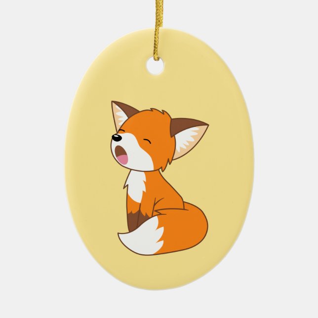 Sleepy Little Fox on Yellow Magnetic Keramik Ornament (Vorne)