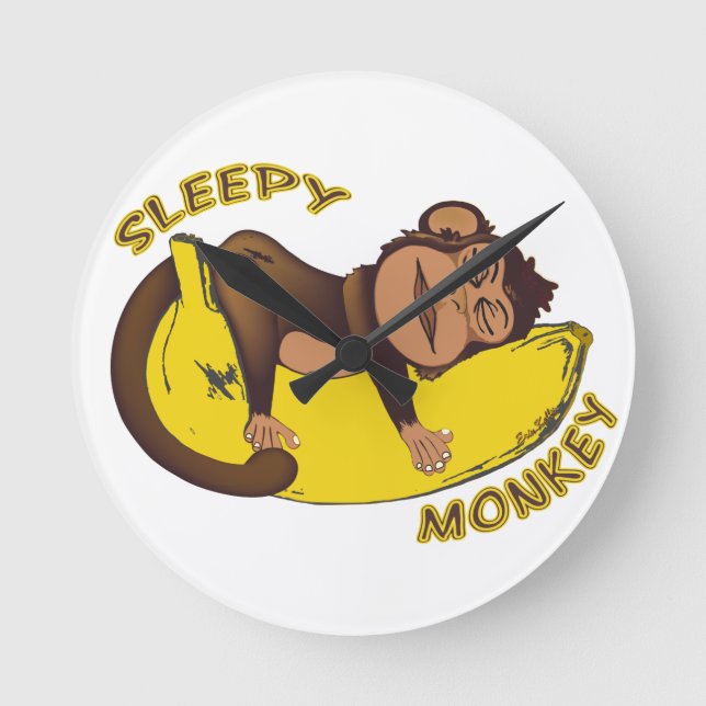 Sleepy Monkey Runde Wanduhr (Vorderseite)