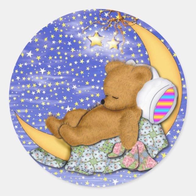 Sleepy Moon Bear Runder Aufkleber (Vorderseite)