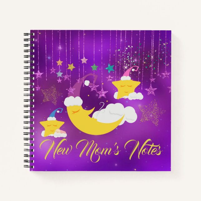 Sleepy Moon & Stars Lila Starry Sky Notizbuch (Vorderseite)