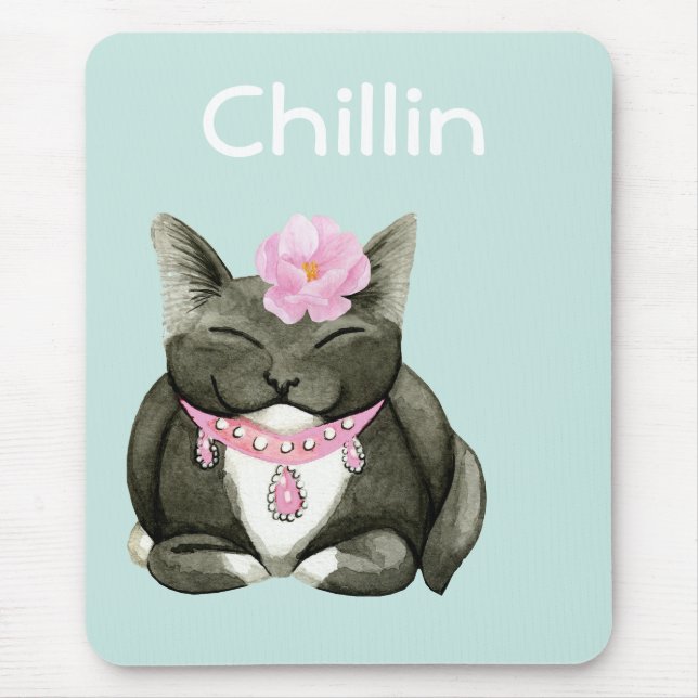 Sleepy Niedlich Tuxedo Cat Mousepad (Vorne)