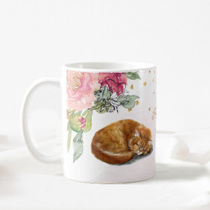 Sleepy Orange Cat Mama Illustration Girl Gift Kaffeetasse