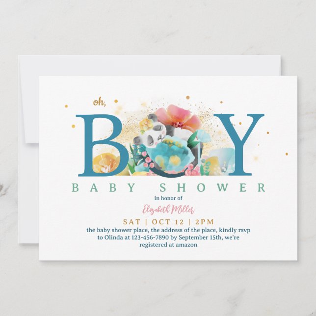 Sleepy Panda (熊 貓) Oh Boy Baby Shower Einladung (Vorderseite)