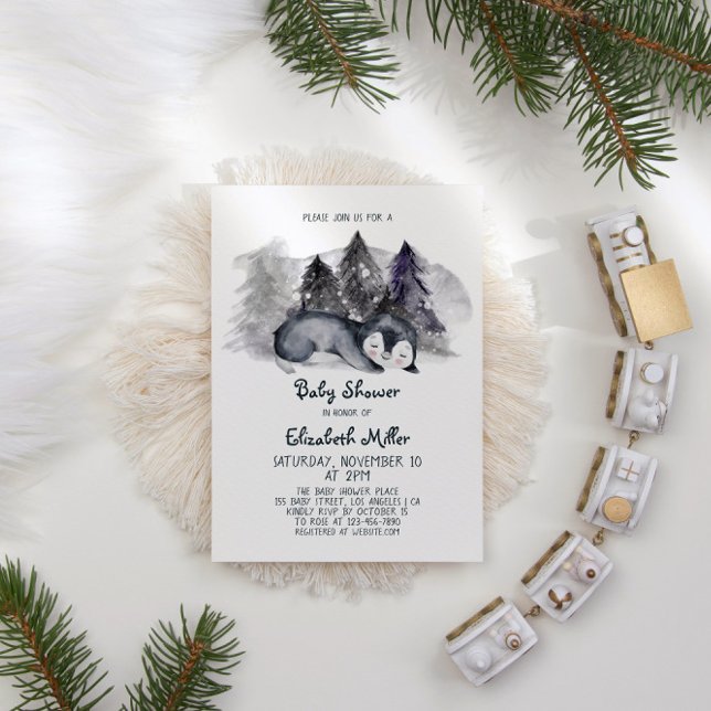 Sleepy Penguin Baby Boy Baby Dusche Einladung (Von Creator hochgeladen)