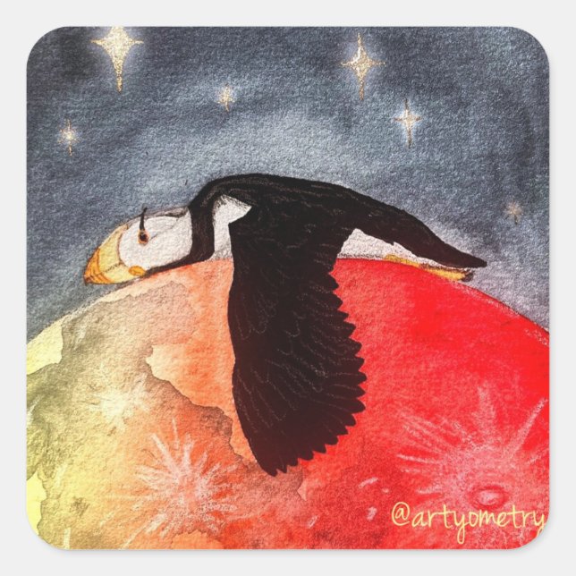 Sleepy Puffin Quadratischer Aufkleber (Vorderseite)