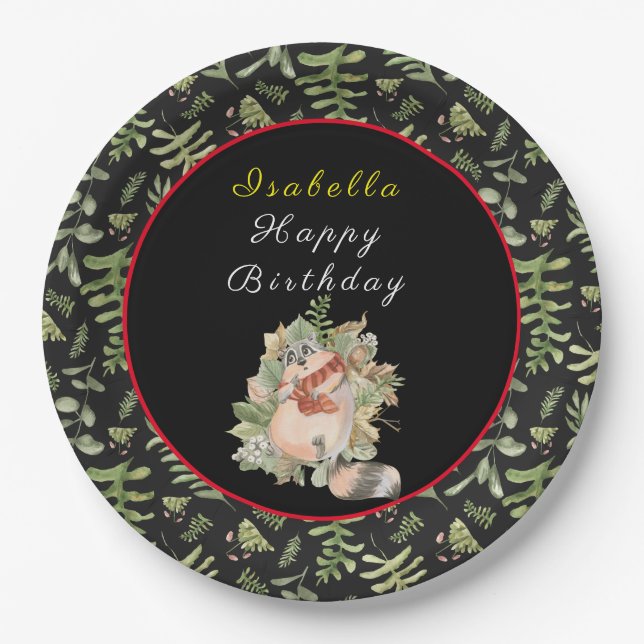 Sleepy Raccoon Anpassen von Text und Farbe Pappteller (Vorderseite)