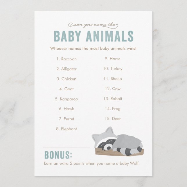 Sleepy Raccoon Baby Animals Game Board (Vorderseite)