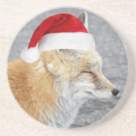 Sleepy Red Fox Tragen Red Weihnachtsmannmütze Holi Getränkeuntersetzer
