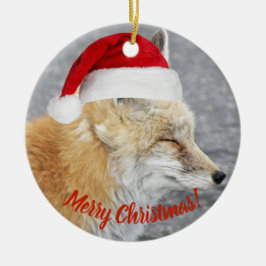Sleepy Red Fox Tragen Red Weihnachtsmannmütze Holi Keramik Ornament