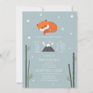 Sleepy Red Panda Bamboo Blue Boy Baby Dusche Einladung