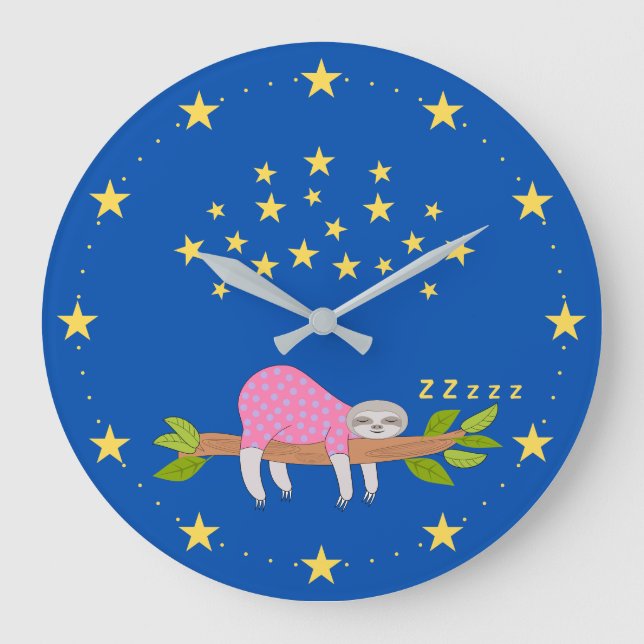 Sleepy Sloth Acrylic Wall Clock Große Wanduhr (Vorderseite)
