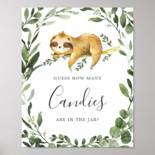 Sleepy Sloth Baby Dusche schätzt, wie viele Candie Poster