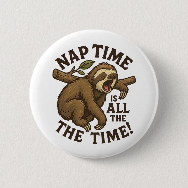 Sleepy Sloth Funny Button (Vorderseite)