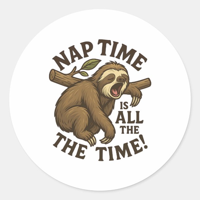 Sleepy Sloth Funny Runder Aufkleber (Vorderseite)