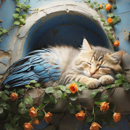 Sleepy Tan Tabby Halb Kitten Halb Bird