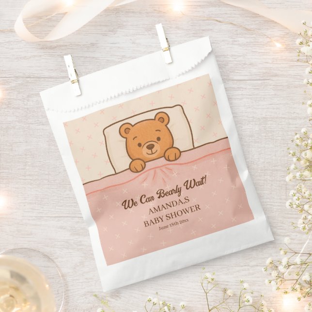 Sleepy Teddy Bear Light Pink Baby Dusche Geschenktütchen (Ausgeschnitten)