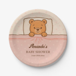 Sleepy Teddy Bear Light Pink Baby Dusche Pappteller