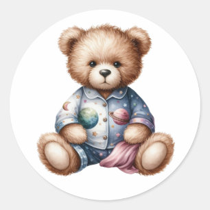 Sleepy Teddy Bear Runder Aufkleber