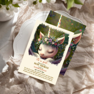 Sleepy Unicorn Digital Painting Baby Girl Dusche Einladung
