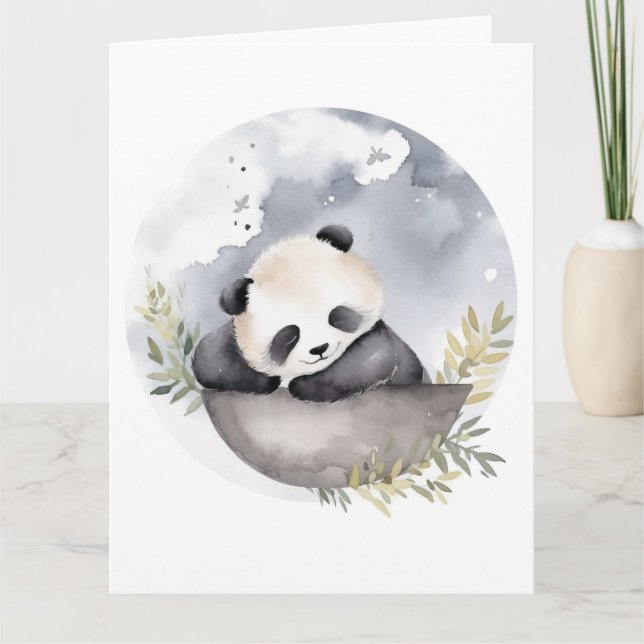 Sleepy Watercolor Baby Panda Bear Karte (Vorderseite)