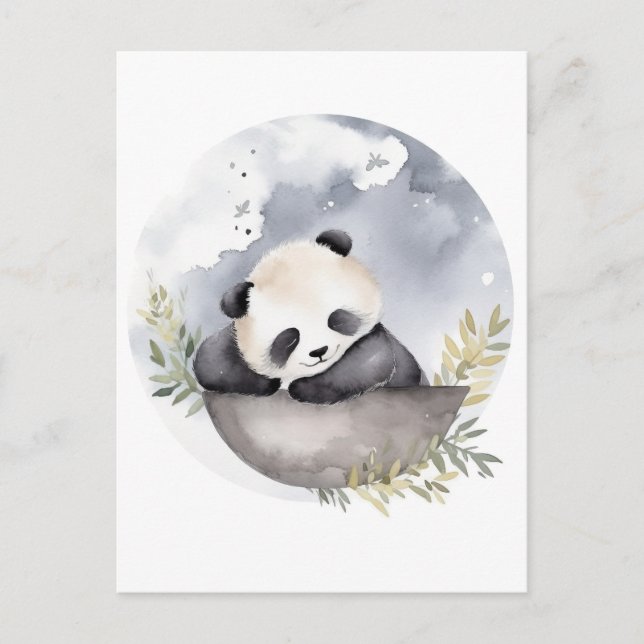 Sleepy Watercolor Baby Panda Bear Postkarte (Vorderseite)