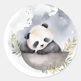Sleepy Watercolor Baby Panda Bear Runder Aufkleber
