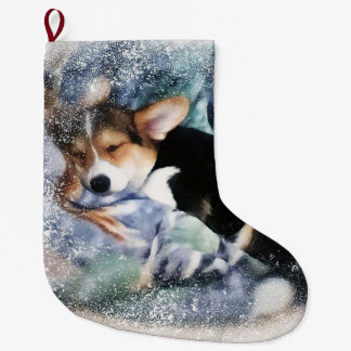 Sleepy Welsh Corgi Welpe Großer Weihnachtsstrumpf