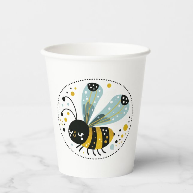 Sleepy Whimsical Bee Pappbecher (Vorderseite)