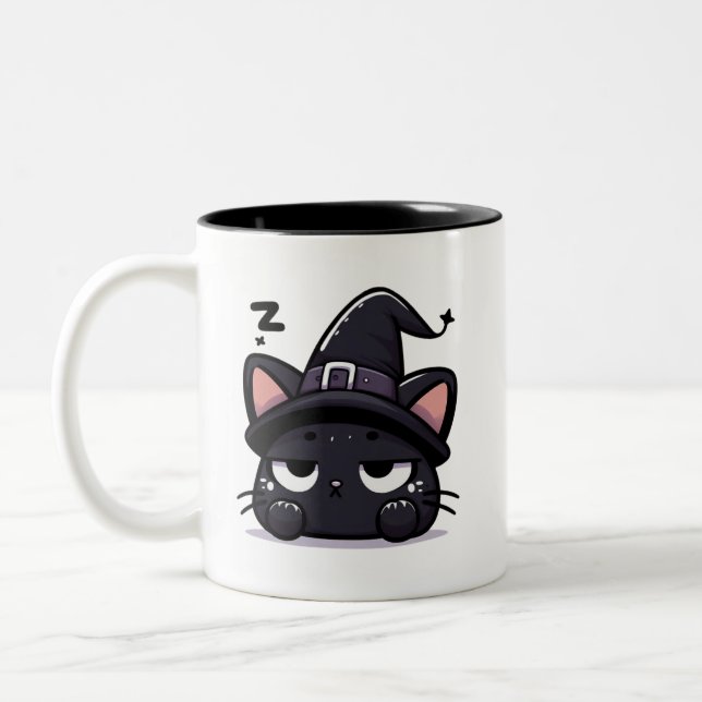 Sleepy Witch Cat Head | Halloween Mug Two-Sided Co (Gauche)