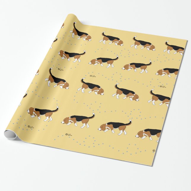 Sleepytown Beagle-Verpackungs-Papier (gelbes BG) Geschenkpapier (Ungerollt)